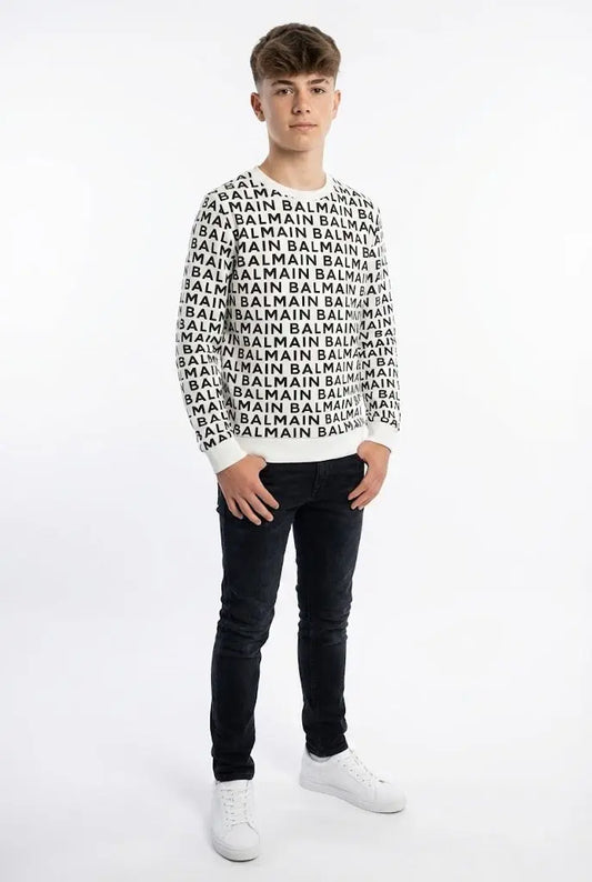 Felpa Balmain | Logo All Over | Bianco Balmain