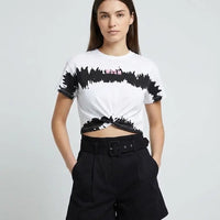 T Shirt Msgm Donna | Crop con Nodo | Logo Frontale | Bianco | Outlet MSGM