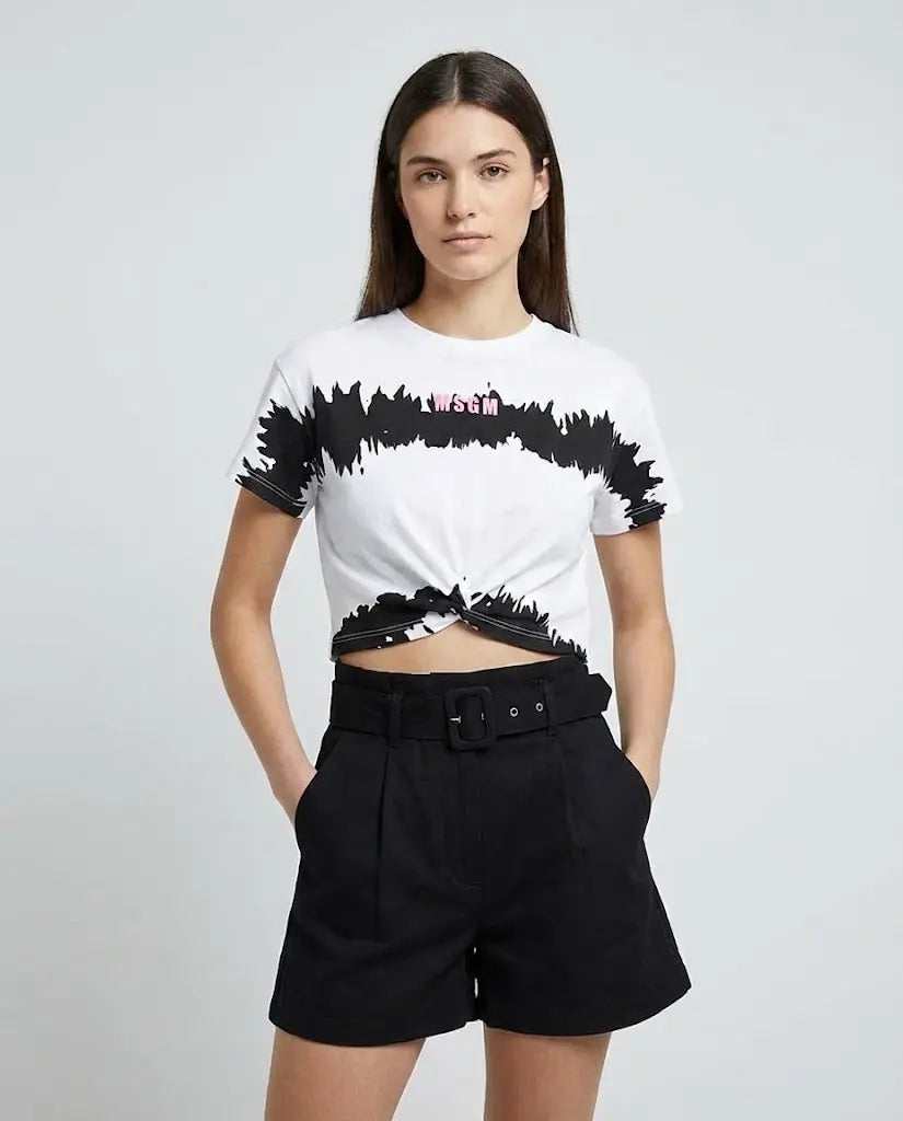 T Shirt Msgm Donna | Crop con Nodo | Logo Frontale | Bianco | Outlet MSGM