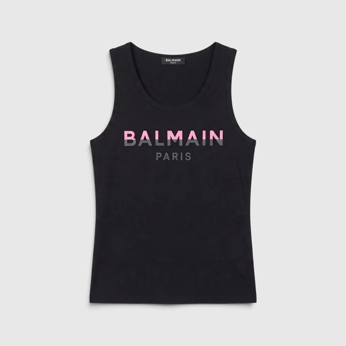 Maglietta Balmain Donna | Logo Rosa | Modello Canottiera | Nero Balmain