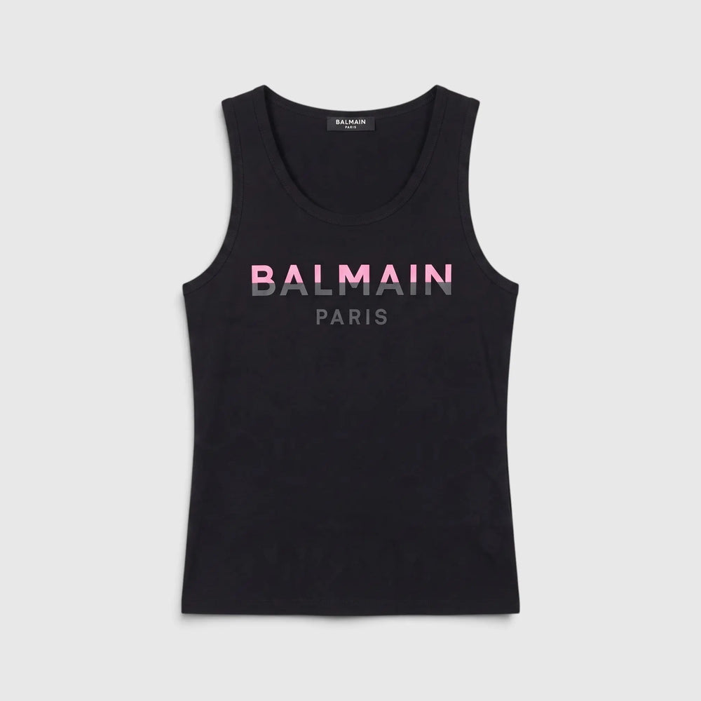 Maglietta Balmain Donna | Logo Rosa | Modello Canottiera | Nero Balmain