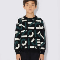 Kenzo Bambino | Maglia in Lana con Logo All Over | Nero | Outlet Kenzo