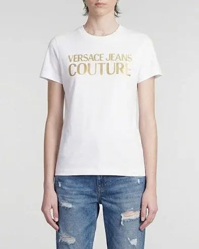 T Shirt Versace Jeans Couture Donna | Logo Oro | Bianco Versace Jeans