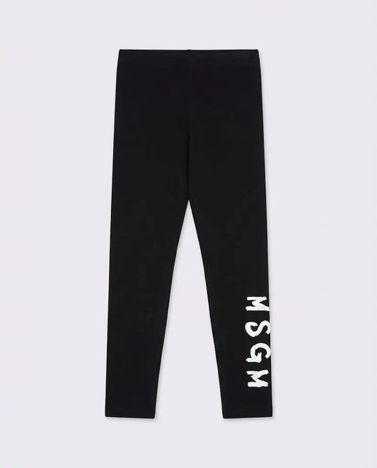 Leggings Msgm Donna | Nylon | Logo Bianco | Nero | Outlet MSGM