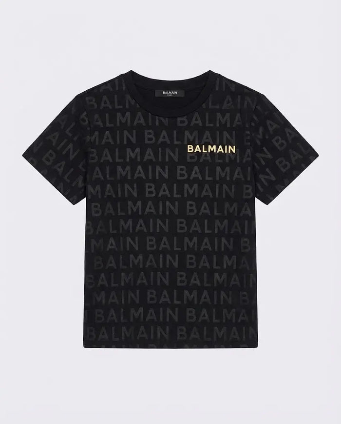 T Shirt Balmain | Logo All Over | Oversize | Nero Balmain