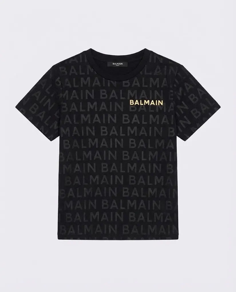 T Shirt Balmain | Logo All Over | Oversize | Nero Balmain