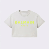 T Shirt Balmain | Logo Fluo | Modello Crop | Bianco Balmain