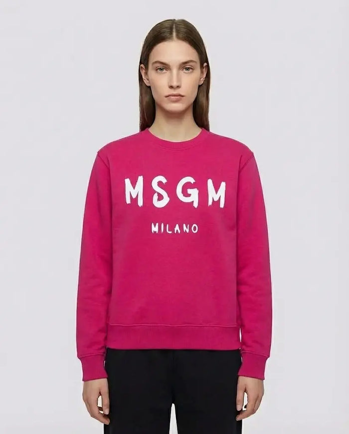 Felpa Msgm | Modello Unisex | Girocollo con Logo | Fucsia | Outlet MSGM