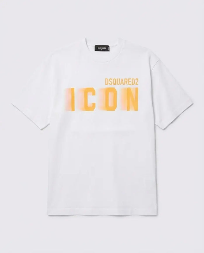 T Shirt Dsquared2 Icon | Logo Arancio Fluo | Bianco Dsquared2