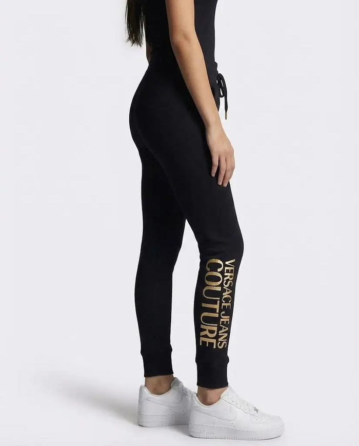Pantaloni Neri Jogger Logo Oro Versace Jeans Donna Versace Jeans