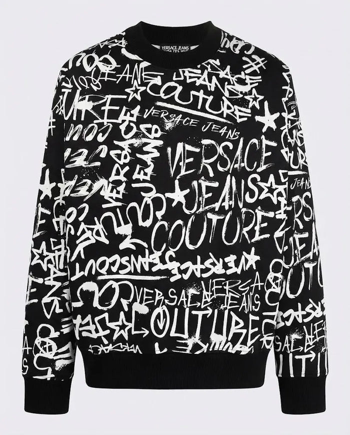 Felpa Versace Jeans Couture Uomo | Logo Graffiti Oversize | Nero Versace Jeans
