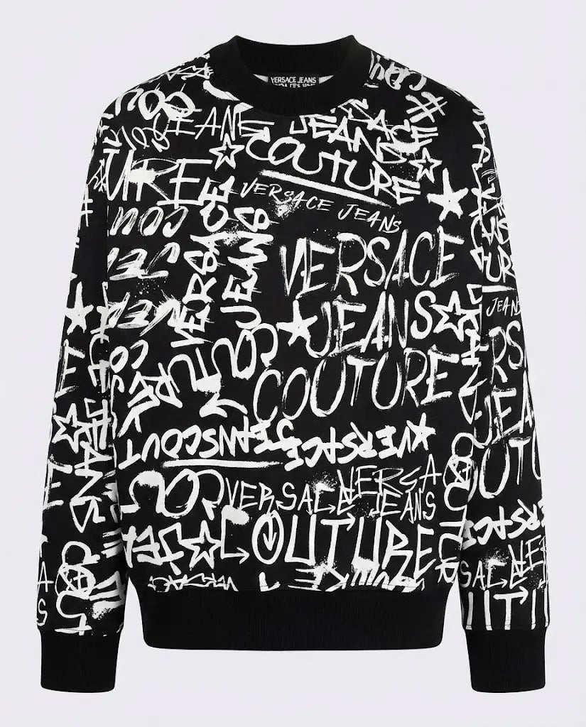 Felpa Versace Jeans Couture Uomo | Logo Graffiti Oversize | Nero Versace Jeans
