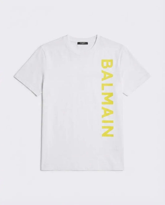T Shirt Balmain | Logo Verticale Fluo | Bianco Balmain