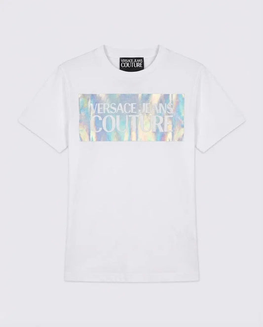 T Shirt Versace Jeans Couture Donna | Logo Glitter | Bianco Versace Jeans