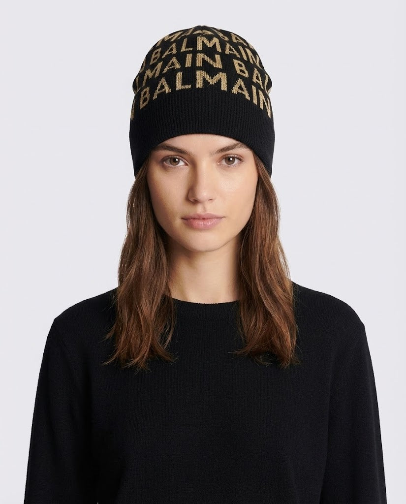 Cappello Balmain | Lana con Logo Oro | Nero Balmain