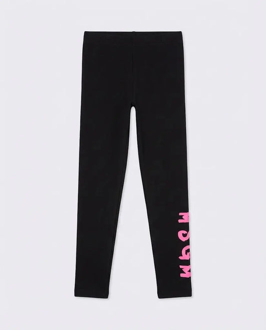 Leggings Msgm Donna | Nylon | Logo Fucsia | Nero | Outlet MSGM