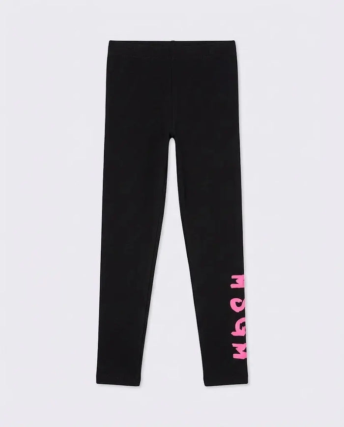 Leggings Msgm Donna | Nylon | Logo Fucsia | Nero | Outlet MSGM