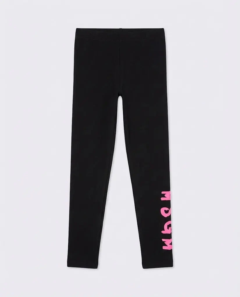 Leggings Msgm Donna | Nylon | Logo Fucsia | Nero | Outlet MSGM