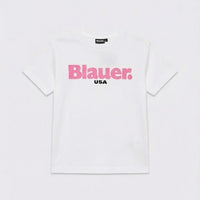 T Shirt Blauer Bambina | Logo Fucsia | Bianco Blauer Bambino