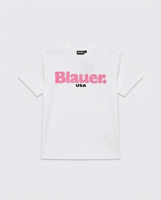 T Shirt Blauer Bambina | Logo Fucsia | Bianco Blauer Bambino