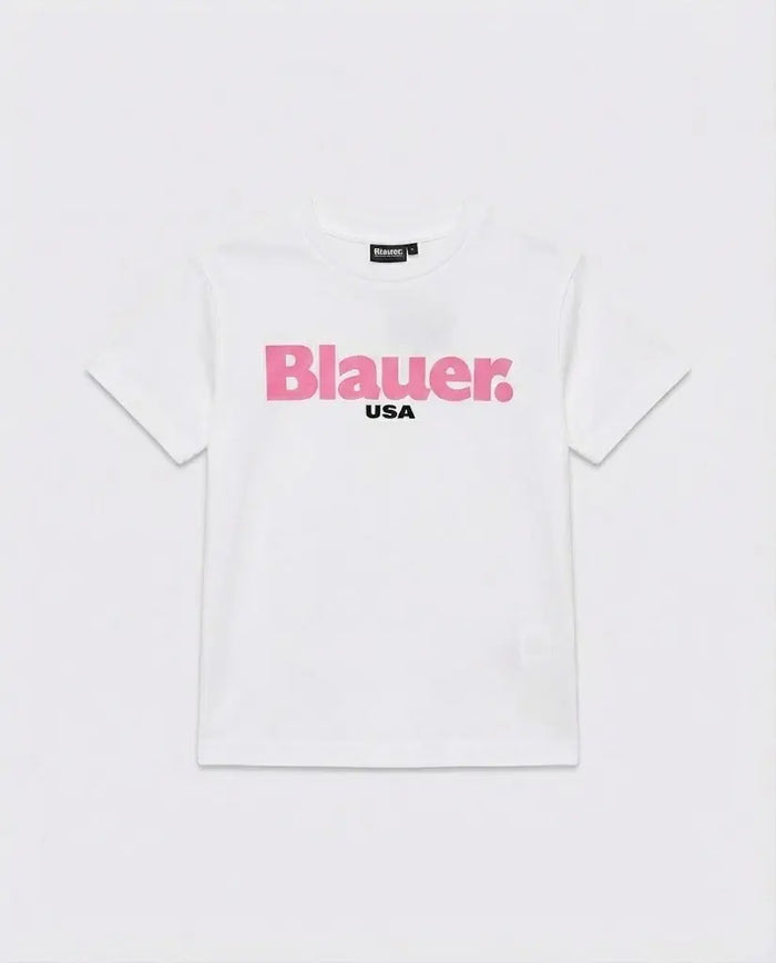 T Shirt Blauer Bambina | Logo Fucsia | Bianco Blauer Bambino