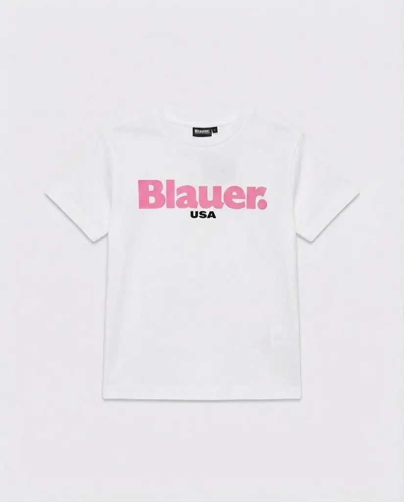 T Shirt Blauer Bambina | Logo Fucsia | Bianco Blauer Bambino