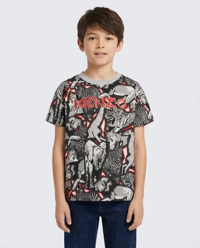 T Shirt Kenzo Bambino | Logo All Over | Grigio | Outlet Kenzo