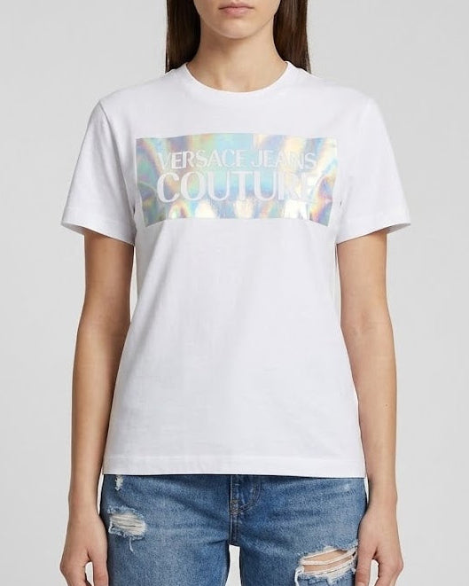 T Shirt Versace Jeans Couture Donna | Logo Glitter | Bianco Versace Jeans