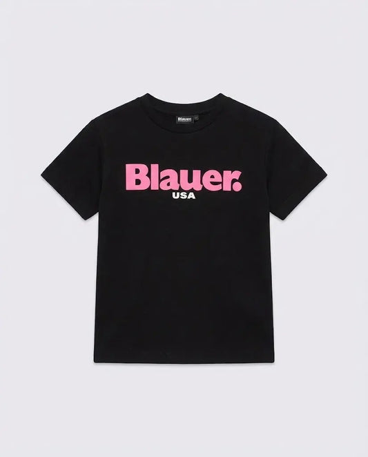 T Shirt Blauer Bambina | Logo Fucsia | Nero Blauer Bambino