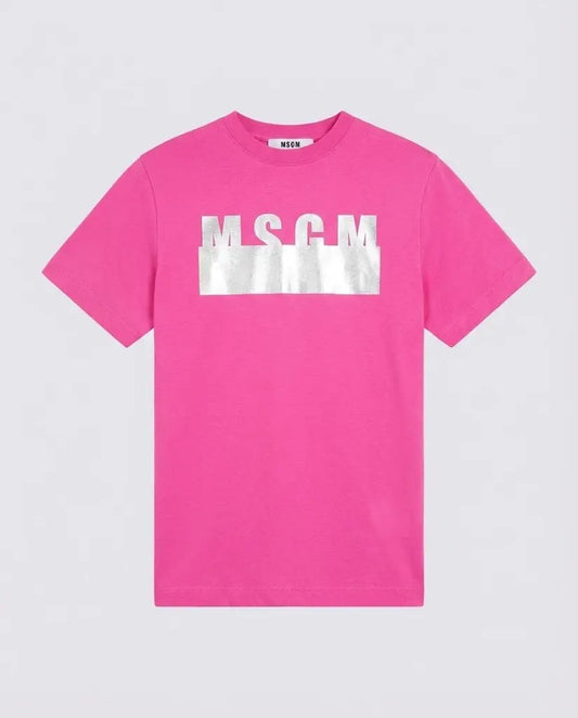 T Shirt Msgm | Modello Unisex | Logo Argento | Fucsia | Outlet MSGM
