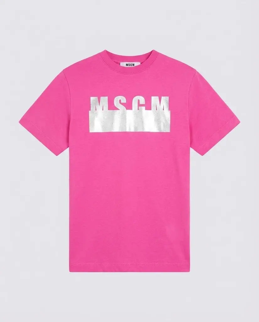 T Shirt Msgm | Modello Unisex | Logo Argento | Fucsia | Outlet MSGM