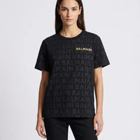 T Shirt Balmain | Logo All Over | Oversize | Nero Balmain