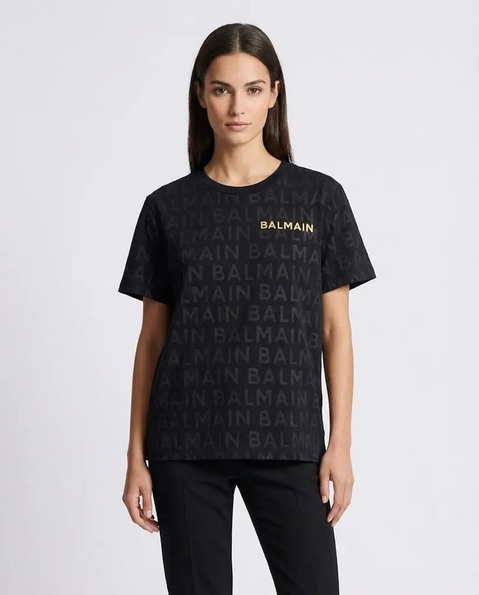 T Shirt Balmain | Logo All Over | Oversize | Nero Balmain
