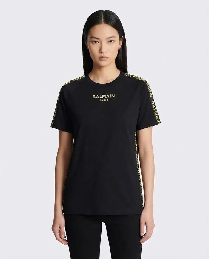 T Shirt Balmain | Banda Logo Oro | Nero Balmain