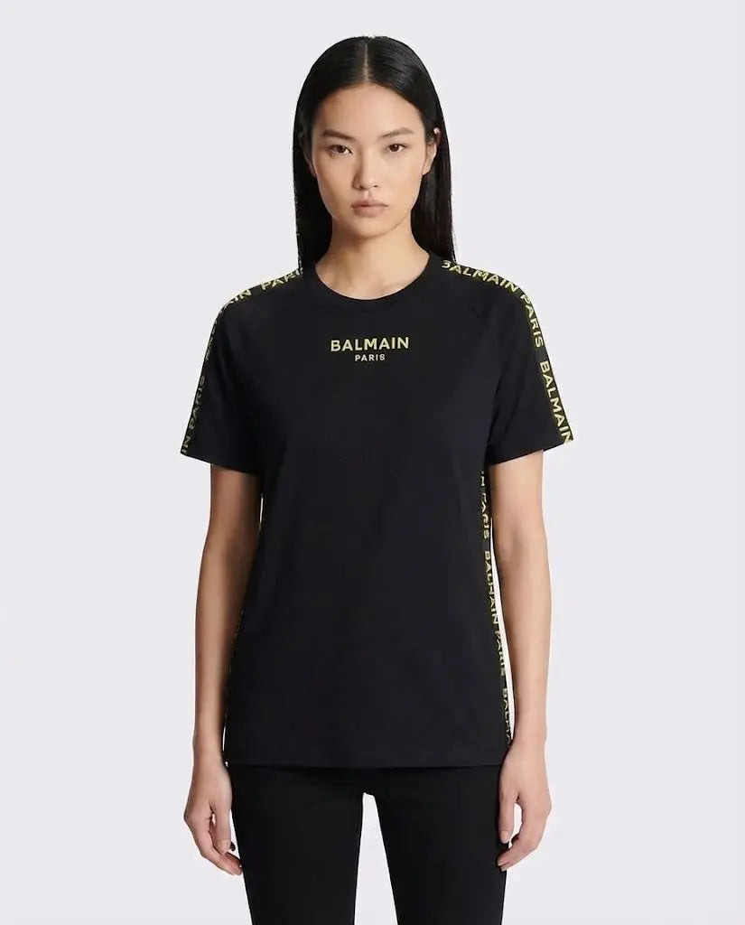 T Shirt Balmain | Banda Logo Oro | Nero Balmain