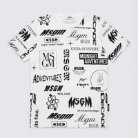T Shirt Msgm | Modello Unisex | Girocollo con Logo All Over | Bianco | Outlet MSGM