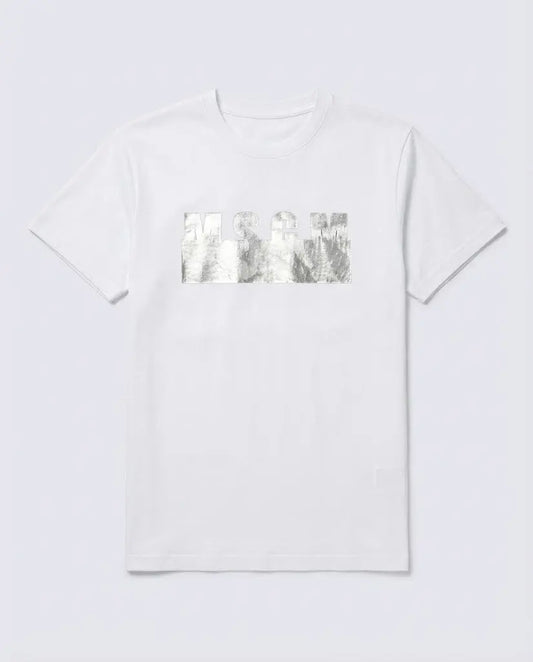 T Shirt Msgm | Modello Unisex | Logo Argento | Bianco | Outlet MSGM