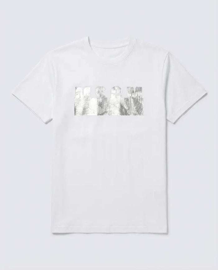 T Shirt Msgm | Modello Unisex | Logo Argento | Bianco | Outlet MSGM