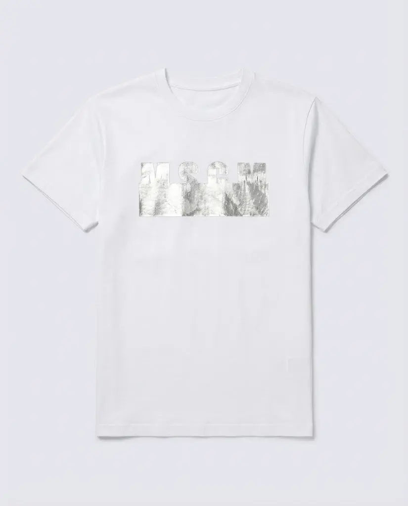 T Shirt Msgm | Modello Unisex | Logo Argento | Bianco | Outlet MSGM