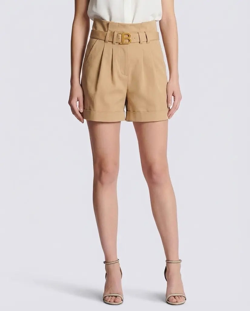 Pantaloncini Balmain Donna | Logo Oro | Beige Balmain