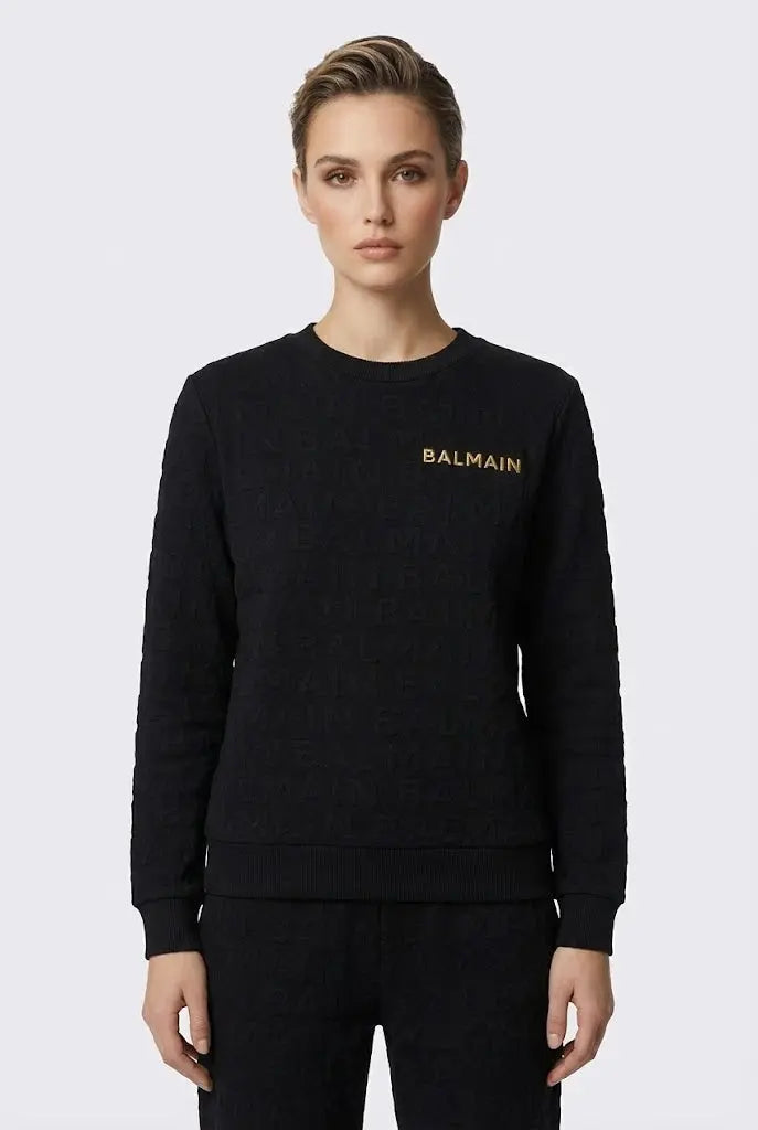 Felpa Balmain | Logo All Over Oro | Nero Balmain