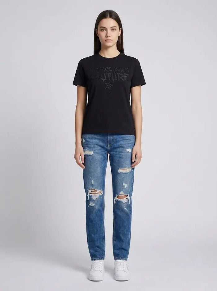 T Shirt Versace Jeans Couture Donna | Logo Graffiti | Nero Versace Jeans