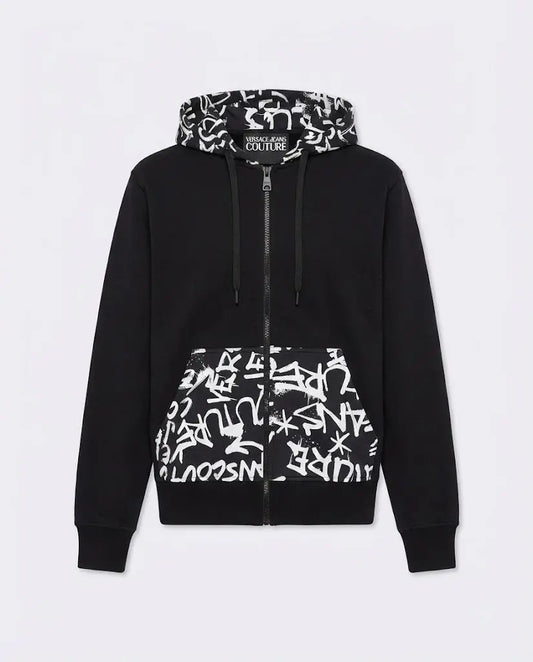 Felpa Versace Jeans Couture Uomo |  Zip e Cappuccio | Nero Versace Jeans