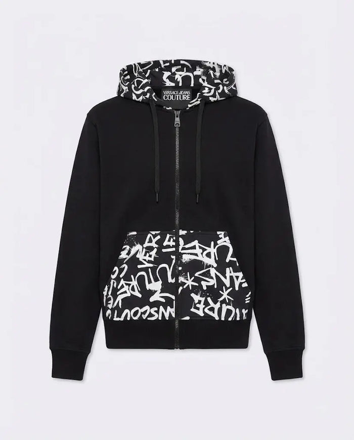Felpa Versace Jeans Couture Uomo |  Zip e Cappuccio | Nero Versace Jeans