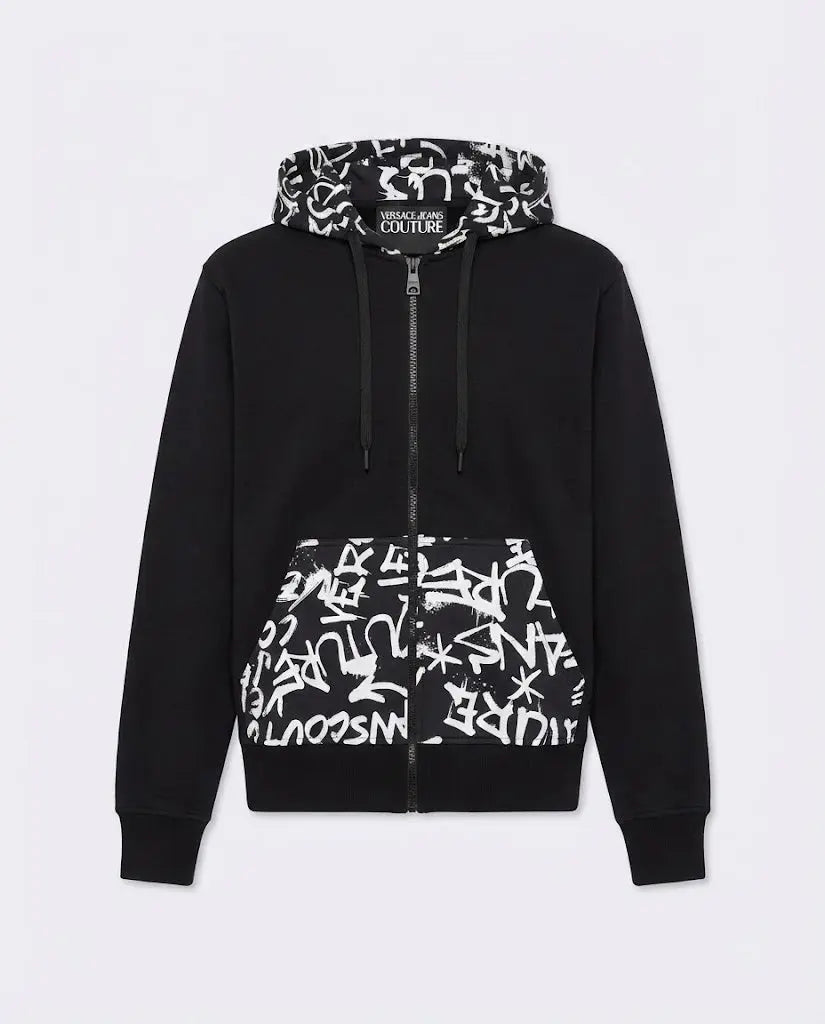 Felpa Versace Jeans Couture Uomo |  Zip e Cappuccio | Nero Versace Jeans