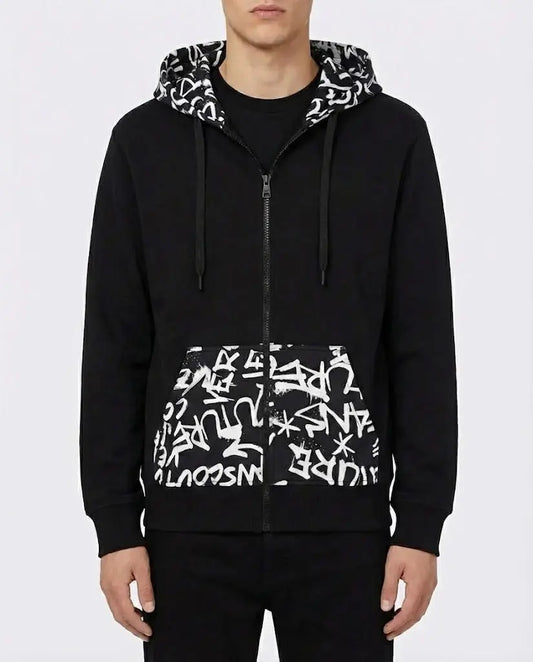 Felpa Versace Jeans Couture Uomo |  Zip e Cappuccio | Nero Versace Jeans