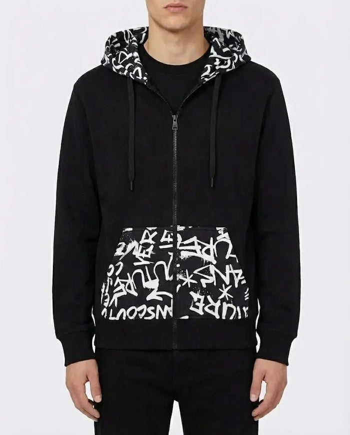 Felpa Versace Jeans Couture Uomo |  Zip e Cappuccio | Nero Versace Jeans