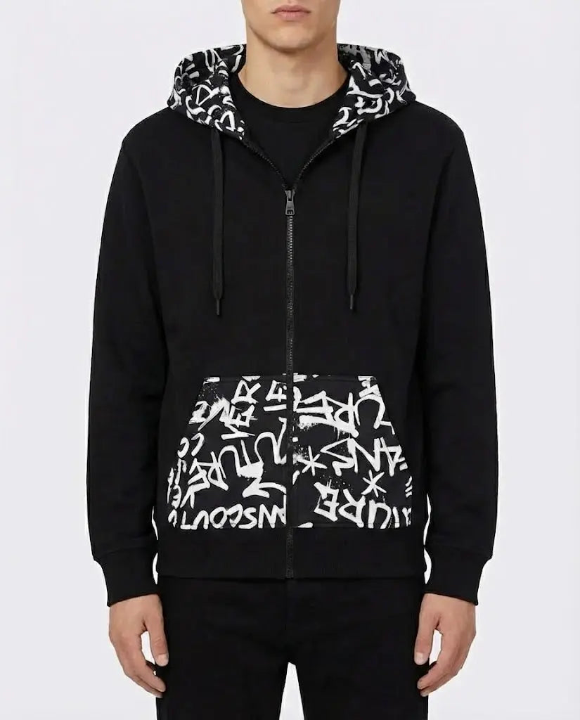 Felpa Versace Jeans Couture Uomo |  Zip e Cappuccio | Nero Versace Jeans
