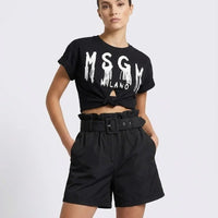 T Shirt Msgm Donna | Crop con Nodo | Logo Pendenti | Nero | Outlet MSGM