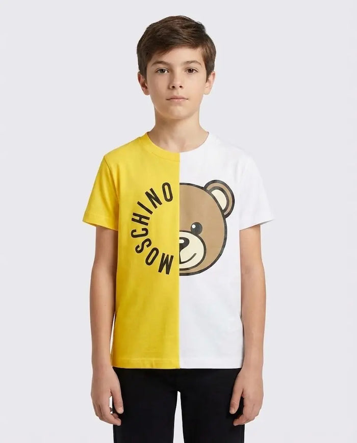 T Shirt Moschino Kids | Unisex | Logo Orsetto Toy | Giallo e Bianco Moschino Kids
